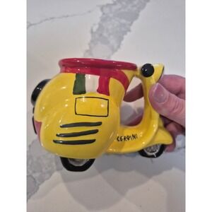 Cerrini Italy Yellow Vespa Scooter Coffee Mug Italia Hand Painted Ceramic Retro
